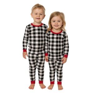 Holiday Time Black and White Plaid Kids Pajamas